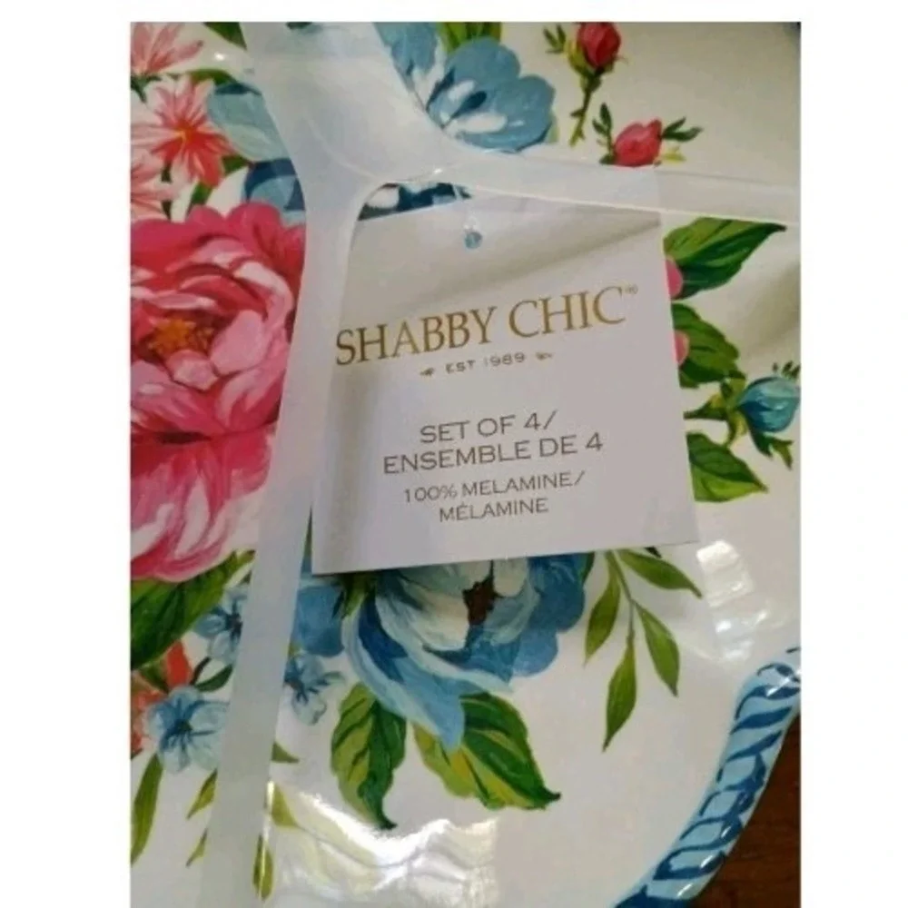 Shabby‎ Chic Salad/Appetizer Floral Scalloped Melamine Plates - Set Of 4